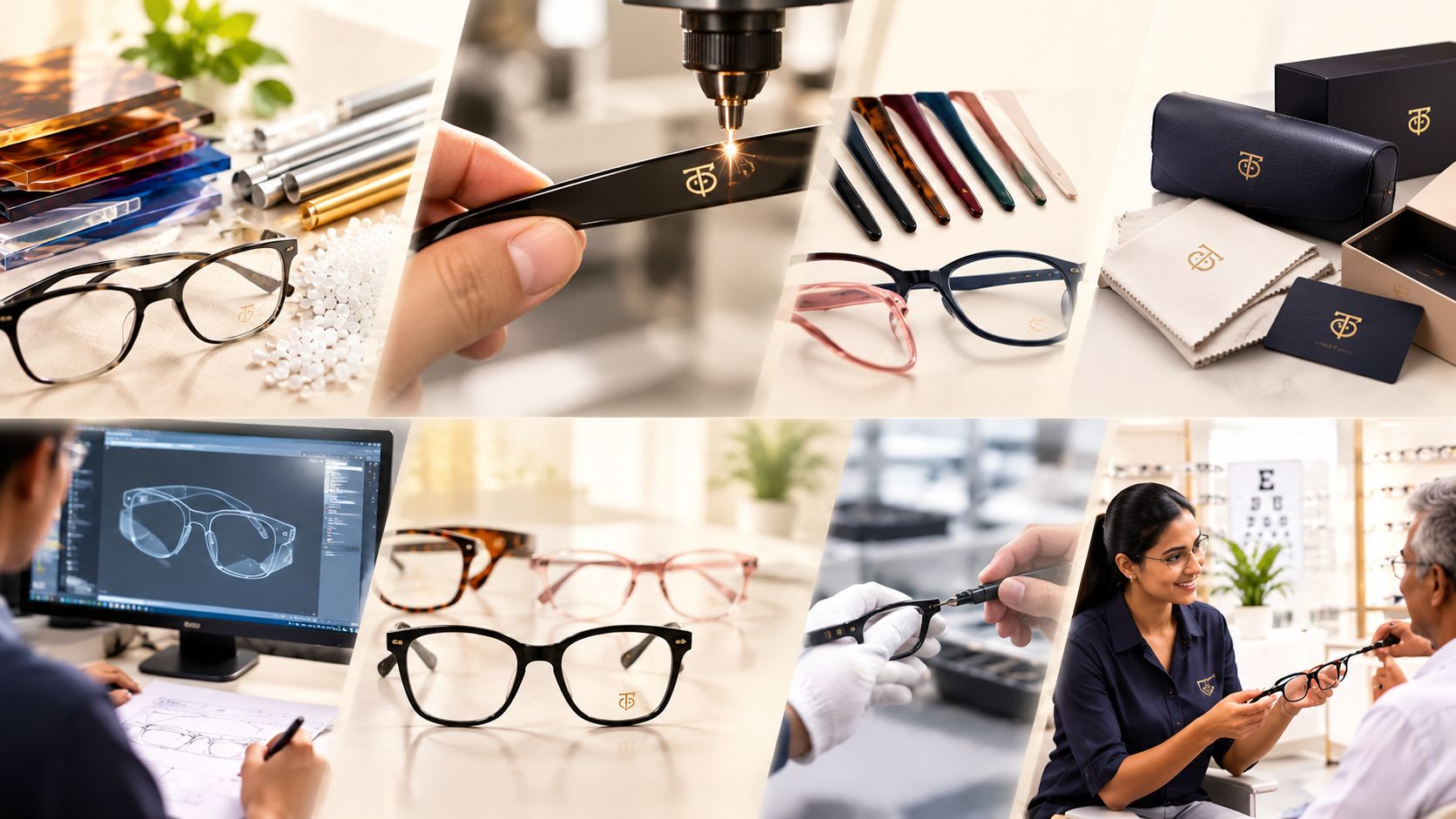 Custom branding, materials, and packaging process at Jude Eyewear.